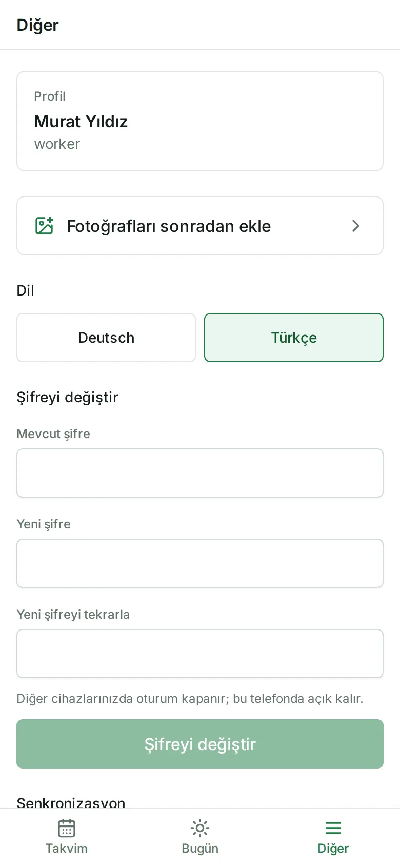 “Fotoğrafları sonradan ekle” kartıyla “Diğer” sayfası