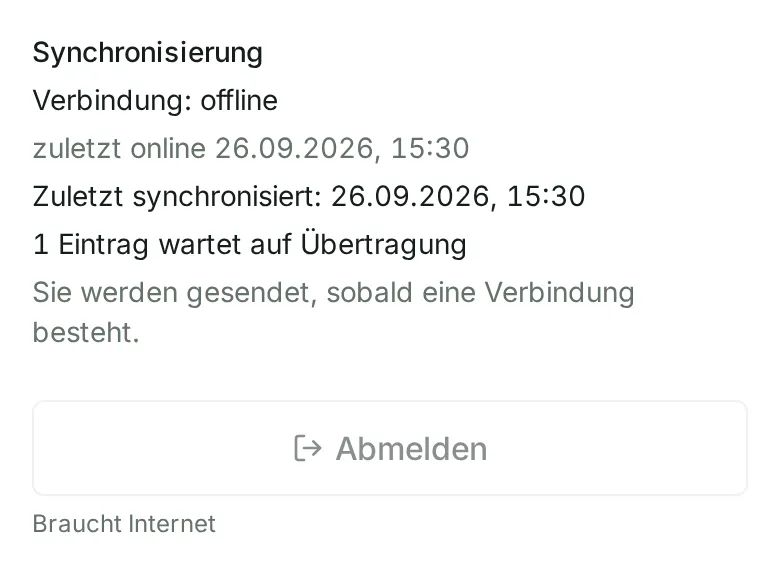 Der Abschnitt „Synchronisierung“ unter „Mehr“ mit wartenden Einträgen