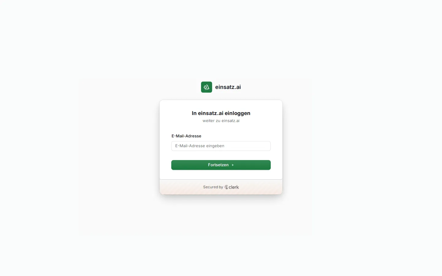 Die Anmeldeseite „In einsatz.ai einloggen“ im Browser am Computer
